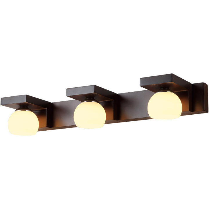 Applique murale contemporaine rétro en bois de caoutchouc, fer et verre rectangulaire 2/3 lumières pour salle de bain 