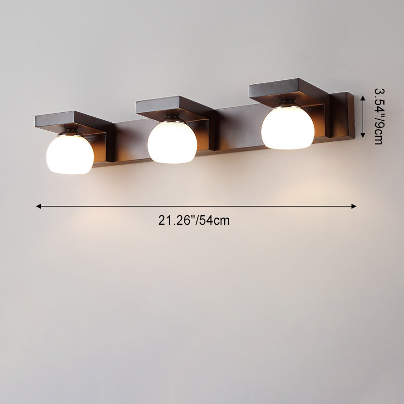 Applique murale contemporaine rétro en bois de caoutchouc, fer et verre rectangulaire 2/3 lumières pour salle de bain 