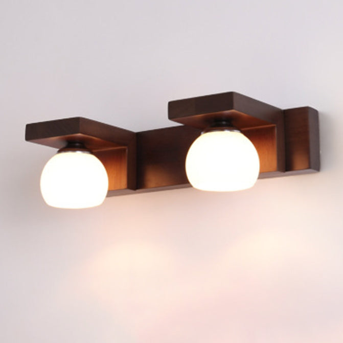 Applique murale contemporaine rétro en bois de caoutchouc, fer et verre rectangulaire 2/3 lumières pour salle de bain 