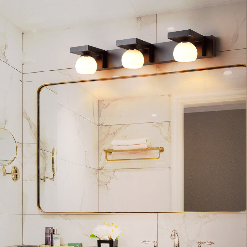 Applique murale contemporaine rétro en bois de caoutchouc, fer et verre rectangulaire 2/3 lumières pour salle de bain 