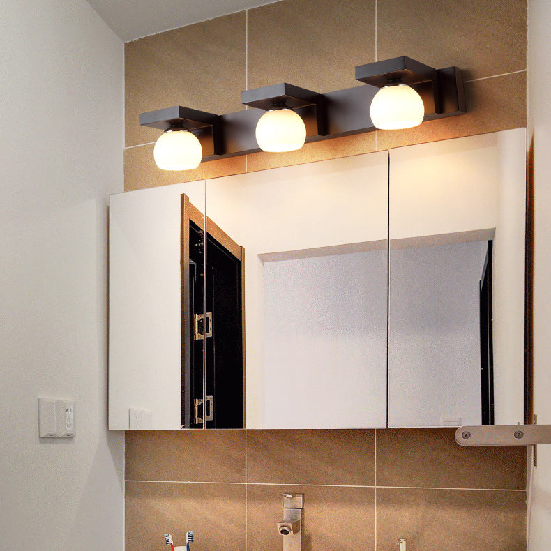 Applique murale contemporaine rétro en bois de caoutchouc, fer et verre rectangulaire 2/3 lumières pour salle de bain 