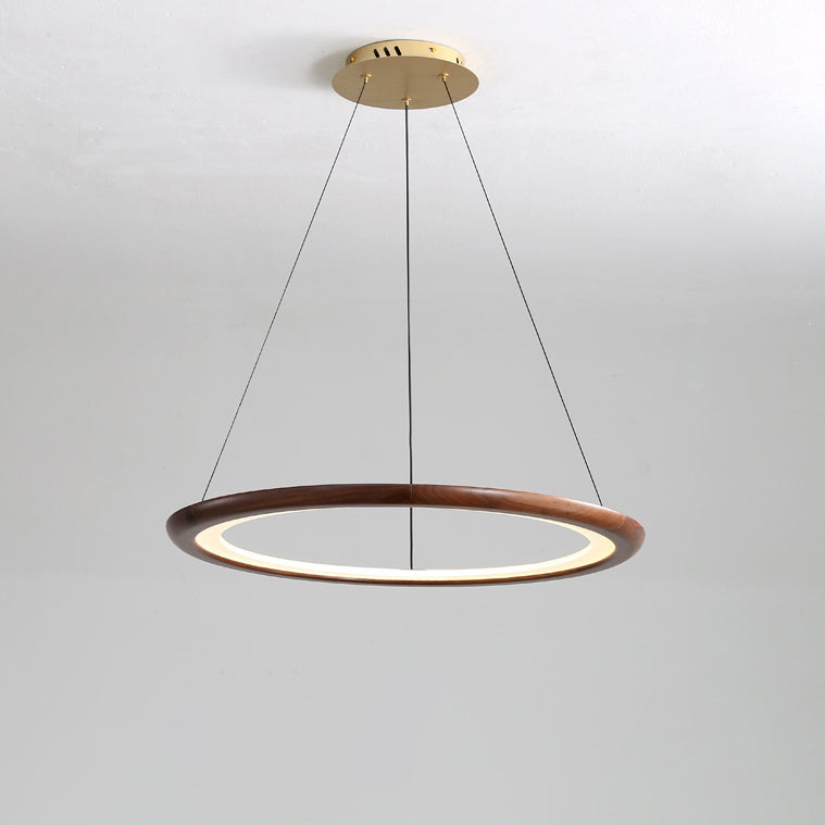 Zeitgenössische Retro-Walnuss-Acryl-Kreise Einstellbare LED-Kronleuchter für das Wohnzimmer 