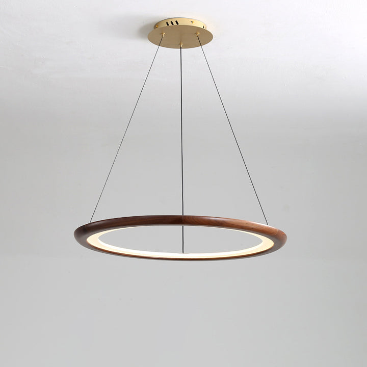 Zeitgenössische Retro-Walnuss-Acryl-Kreise Einstellbare LED-Kronleuchter für das Wohnzimmer 