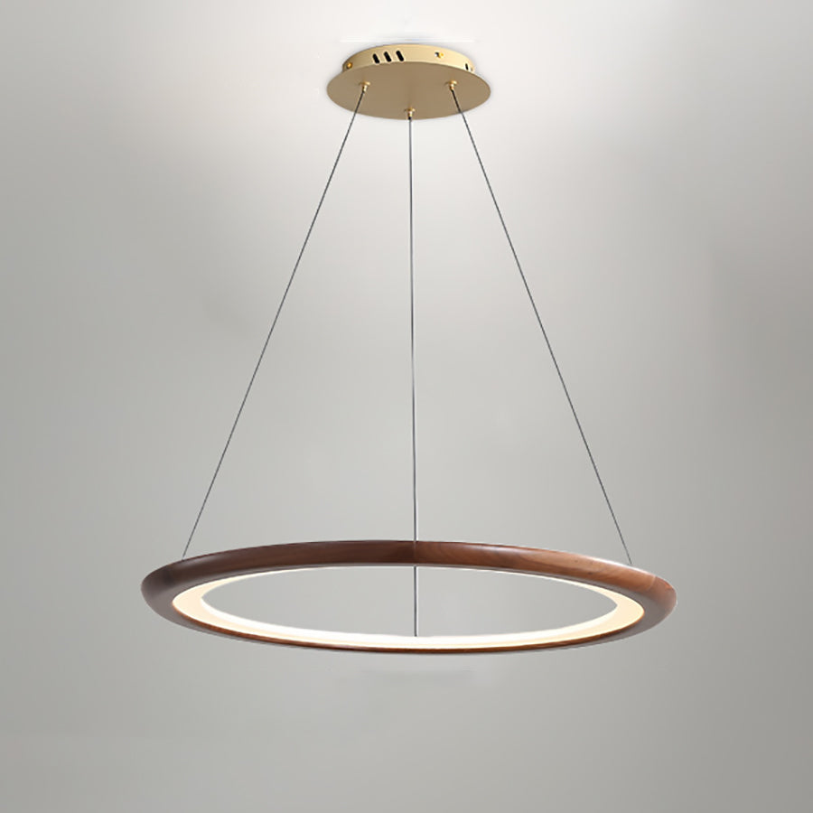 Zeitgenössische Retro-Walnuss-Acryl-Kreise Einstellbare LED-Kronleuchter für das Wohnzimmer 