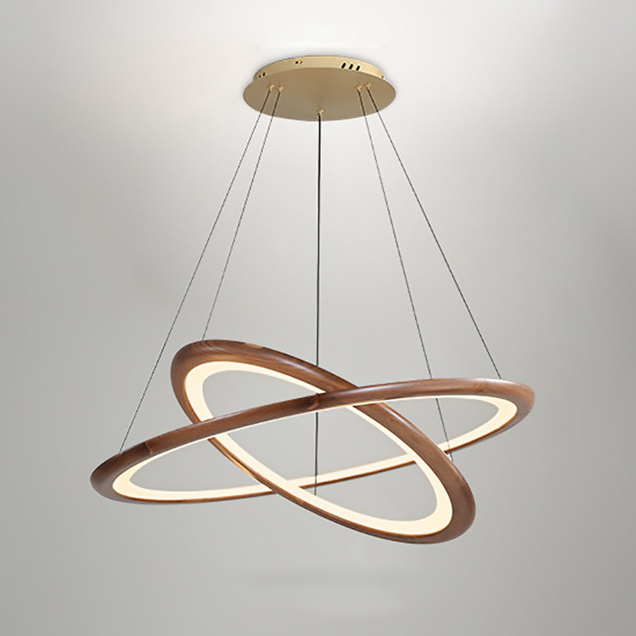 Zeitgenössische Retro-Walnuss-Acryl-Kreise Einstellbare LED-Kronleuchter für das Wohnzimmer 