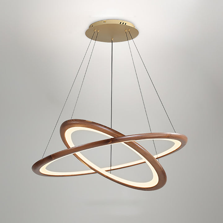 Zeitgenössische Retro-Walnuss-Acryl-Kreise Einstellbare LED-Kronleuchter für das Wohnzimmer 