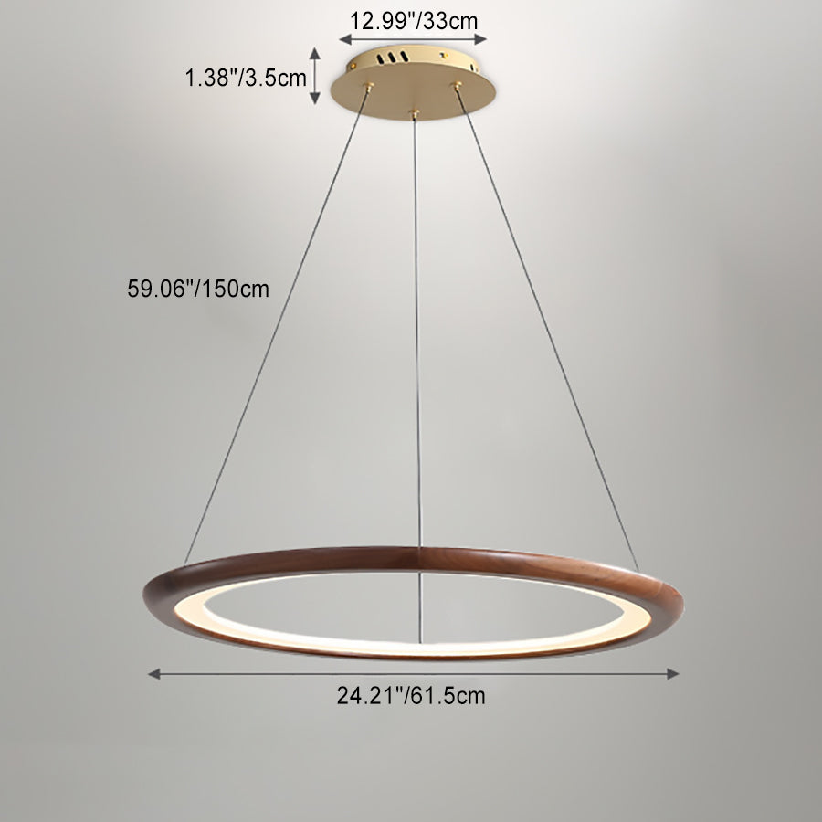 Zeitgenössische Retro-Walnuss-Acryl-Kreise Einstellbare LED-Kronleuchter für das Wohnzimmer 