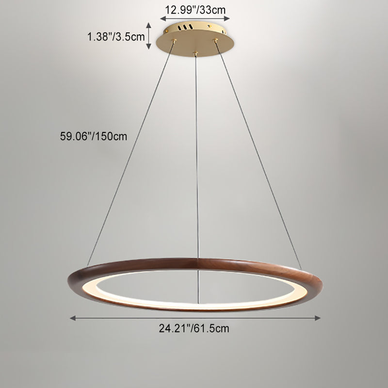 ثريات LED قابلة للتعديل من دوائر الأكريليك والجوز المعاصر للغرفة المعيشة 