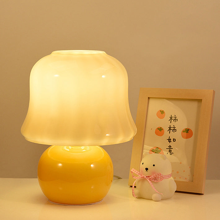 Lámpara de mesa de 1 luz con cúpula de vidrio tradicional francesa para mesita de noche 