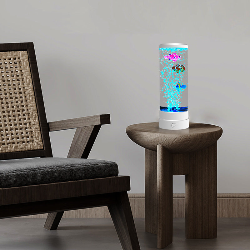 Zeitgenössische kreative USB-Batterie ABS-Simulation Blasen-Aquarium Zylinder LED Tischlampe Nachtlicht für Schlafzimmer 