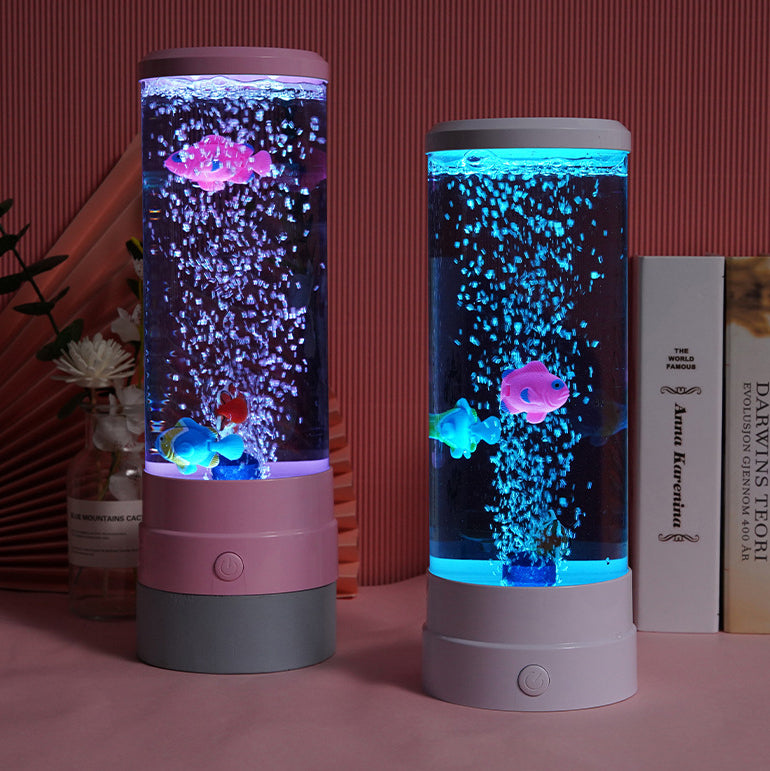 Zeitgenössische kreative USB-Batterie ABS-Simulation Blasen-Aquarium Zylinder LED Tischlampe Nachtlicht für Schlafzimmer 