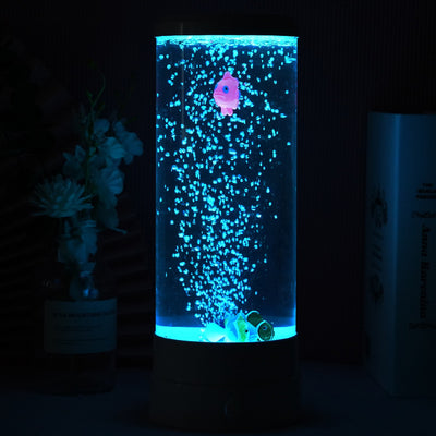Zeitgenössische kreative USB-Batterie ABS-Simulation Blasen-Aquarium Zylinder LED Tischlampe Nachtlicht für Schlafzimmer 
