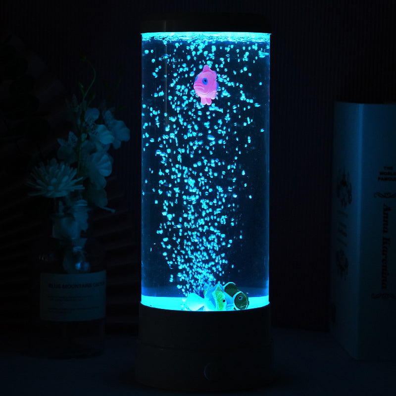Zeitgenössische kreative USB-Batterie ABS-Simulation Blasen-Aquarium Zylinder LED Tischlampe Nachtlicht für Schlafzimmer 