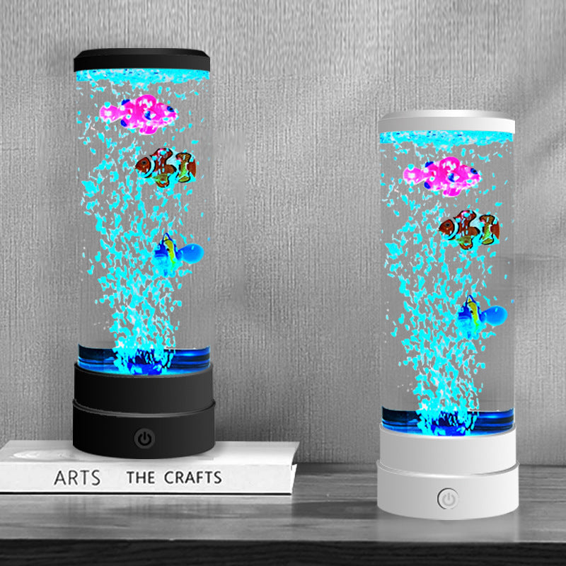 Zeitgenössische kreative USB-Batterie ABS-Simulation Blasen-Aquarium Zylinder LED Tischlampe Nachtlicht für Schlafzimmer 