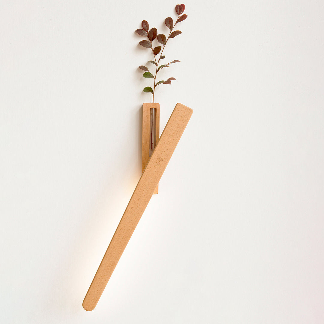 Contemporary Nordic Walnut Beech Rechargeable Strip Floral Container LED Wall Sconce Lamp For Bedside