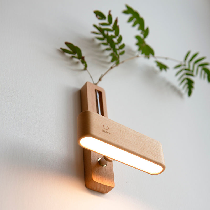 Zeitgenössische nordische Walnuss-Buche wiederaufladbare Streifen-Blumenkontainer LED-Wandleuchte für das Bett 