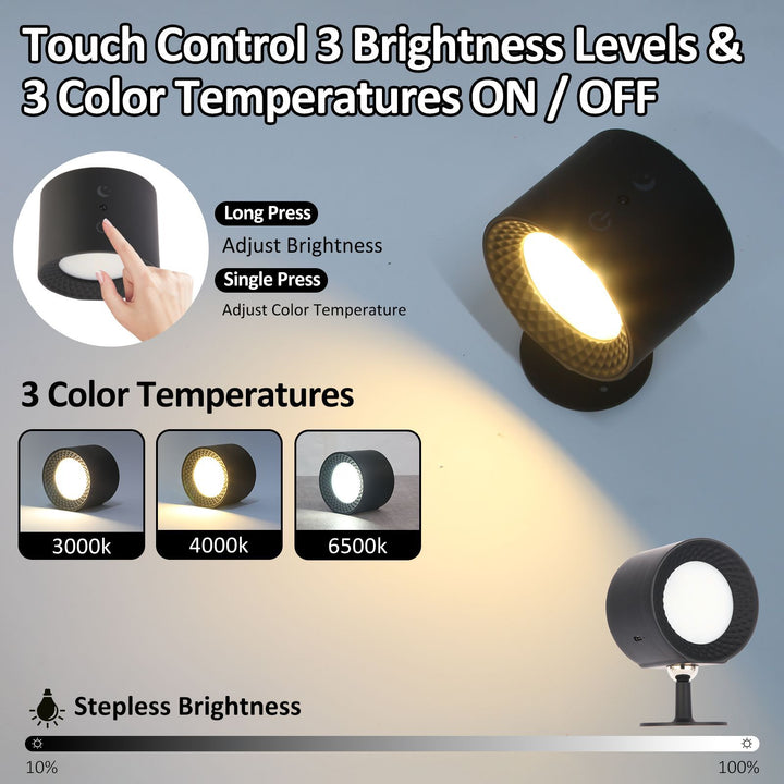 Moderne Einfachheit Wiederaufladbare Drehbare ABS Runde LED Wandleuchte Nachttischlampe Für das Bett 