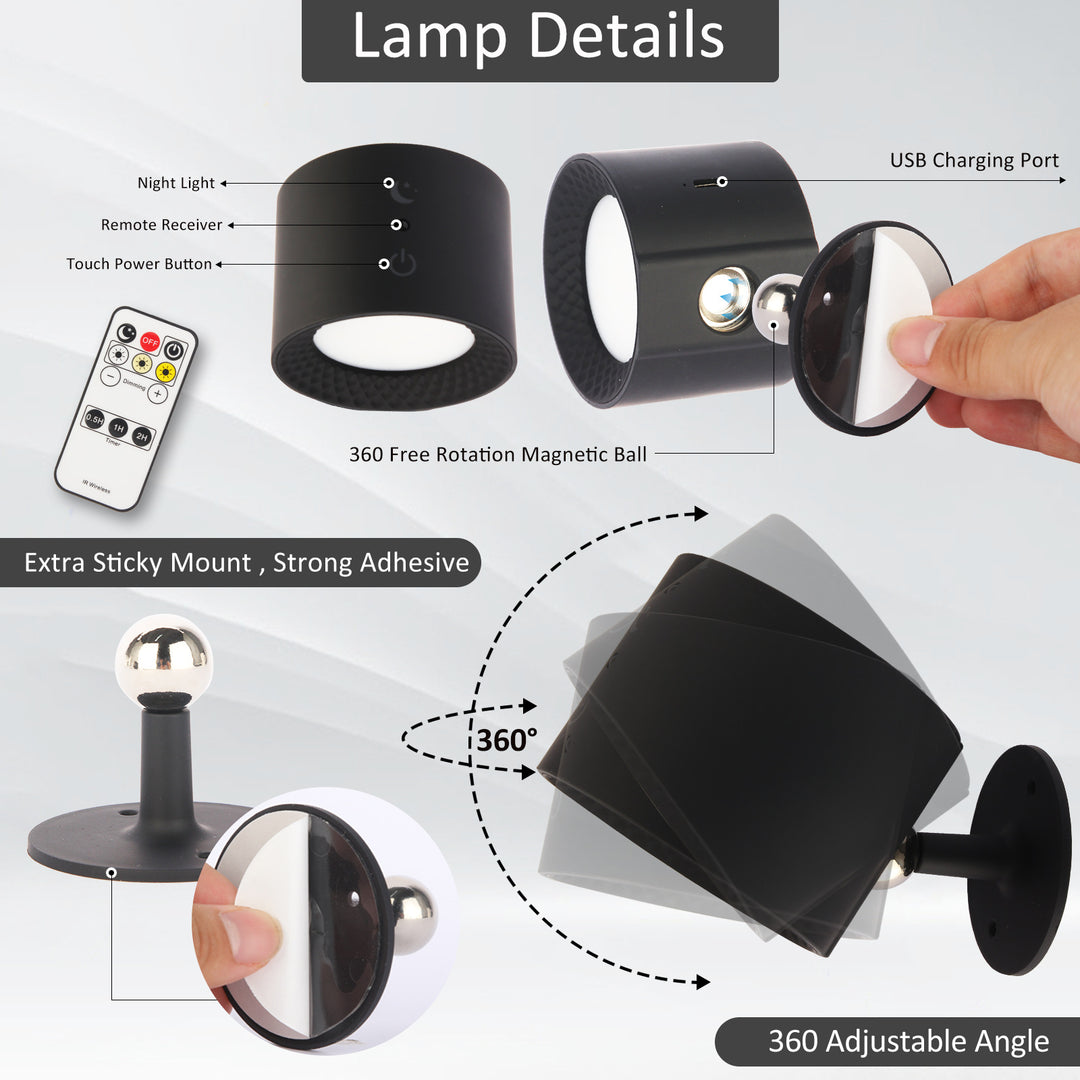 Moderne Einfachheit Wiederaufladbare Drehbare ABS Runde LED Wandleuchte Nachttischlampe Für das Bett 