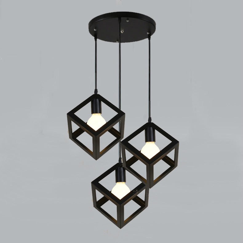 Zeitgenössische industrielle Eisen kubische geometrische hohle 1/3 Licht Pendelleuchte für Esszimmer 