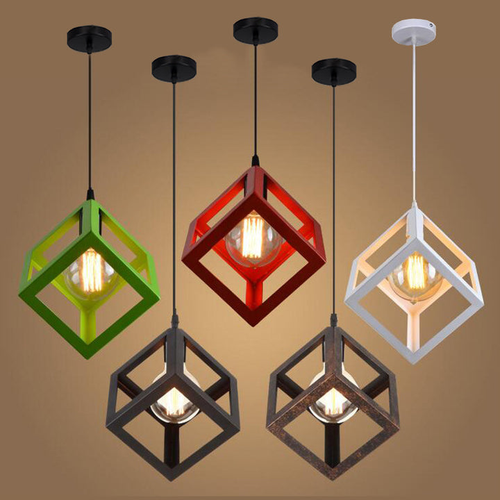Zeitgenössische industrielle Eisen kubische geometrische hohle 1/3 Licht Pendelleuchte für Esszimmer 