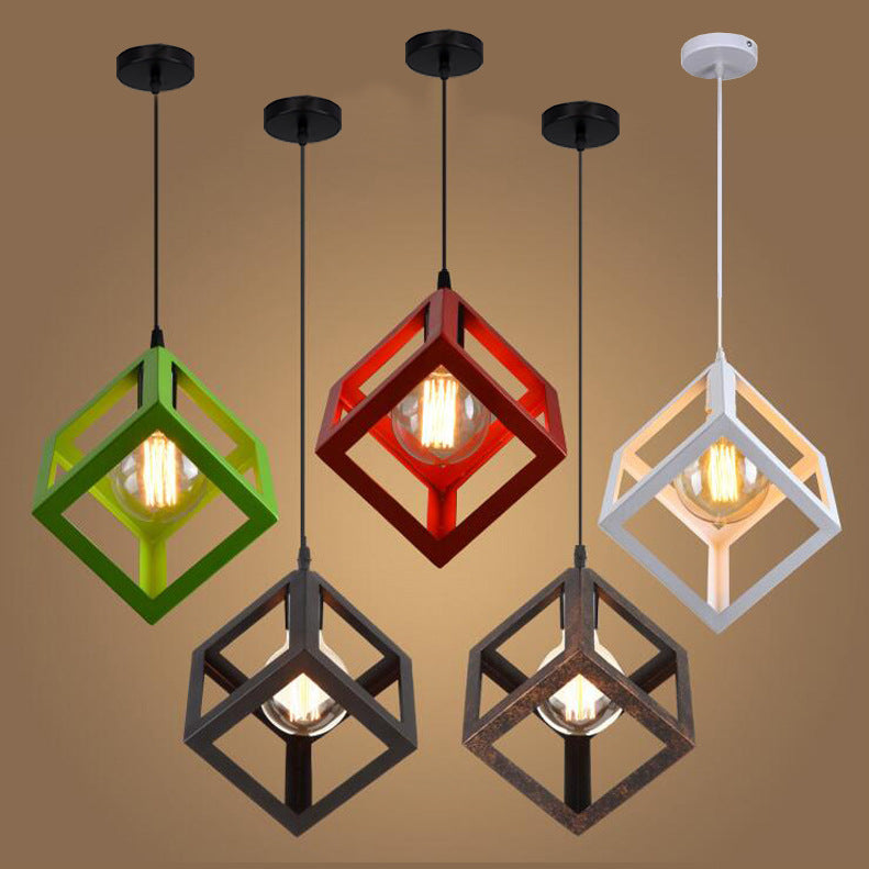 Zeitgenössische industrielle Eisen kubische geometrische hohle 1/3 Licht Pendelleuchte für Esszimmer 