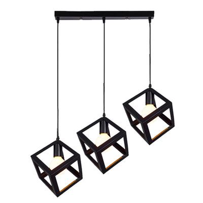 Zeitgenössische industrielle Eisen kubische geometrische hohle 1/3 Licht Pendelleuchte für Esszimmer 