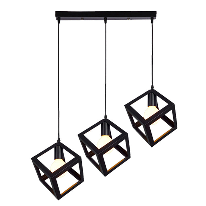 Zeitgenössische industrielle Eisen kubische geometrische hohle 1/3 Licht Pendelleuchte für Esszimmer 