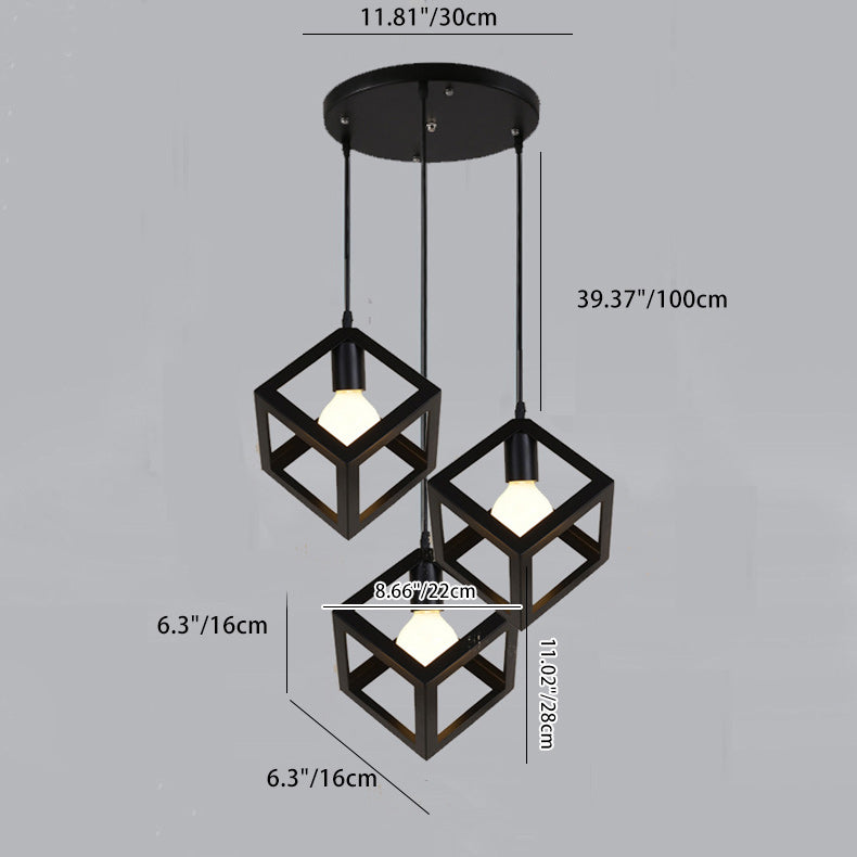 Zeitgenössische industrielle Eisen kubische geometrische hohle 1/3 Licht Pendelleuchte für Esszimmer 