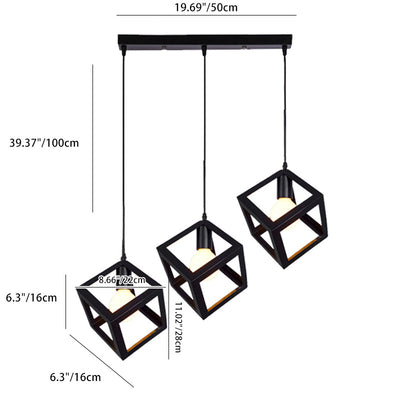 Zeitgenössische industrielle Eisen kubische geometrische hohle 1/3 Licht Pendelleuchte für Esszimmer 