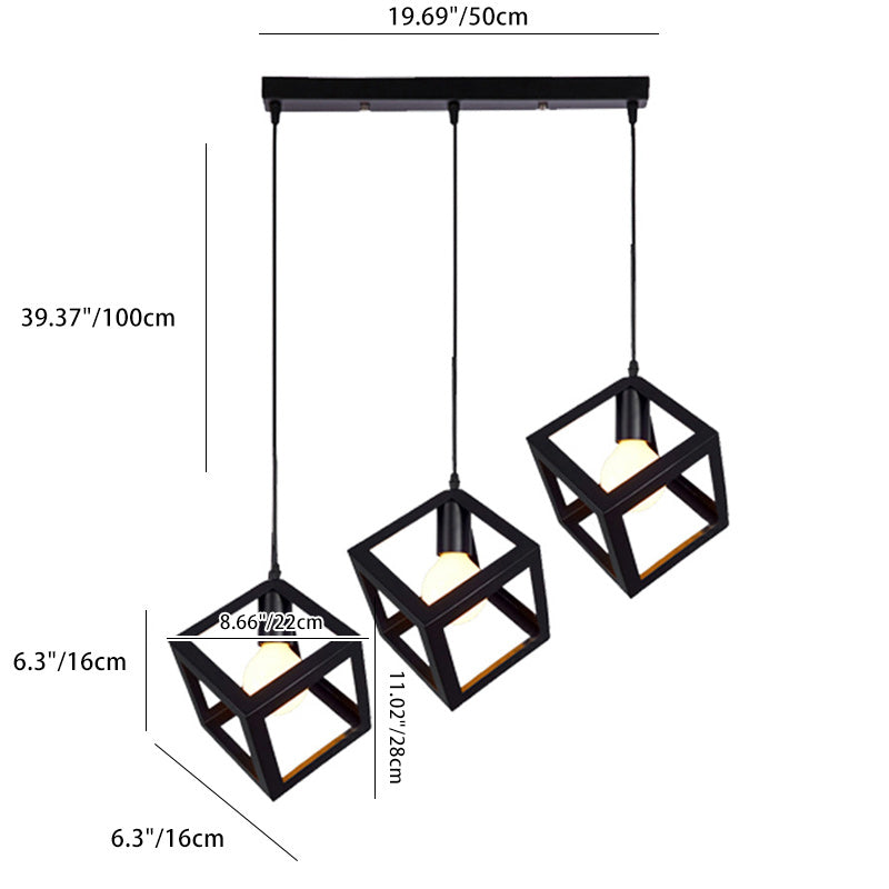 Zeitgenössische industrielle Eisen kubische geometrische hohle 1/3 Licht Pendelleuchte für Esszimmer 