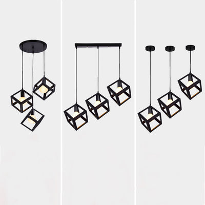 Zeitgenössische industrielle Eisen kubische geometrische hohle 1/3 Licht Pendelleuchte für Esszimmer 