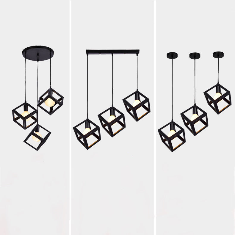 Zeitgenössische industrielle Eisen kubische geometrische hohle 1/3 Licht Pendelleuchte für Esszimmer 