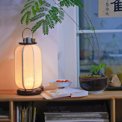 مصباح طاولة LED بنمط طائر تقليدي صيني محمول USB من الجلد والفولاذ المقاوم للصدأ والقماش والخشب على شكل أسطوانة للدراسة 