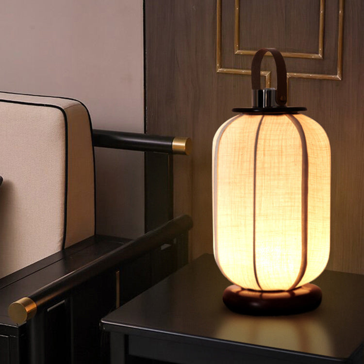 مصباح طاولة LED بنمط طائر تقليدي صيني محمول USB من الجلد والفولاذ المقاوم للصدأ والقماش والخشب على شكل أسطوانة للدراسة 