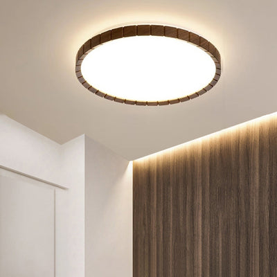 Contemporary Retro Iron Plastic Round Fence LED Flush Mount Ceiling Light For Bedroom