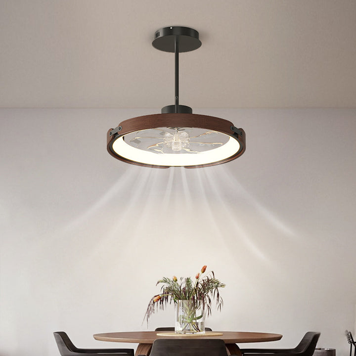Ventilador de techo LED con varillas de extensión redondas de madera acrílica para comedor 