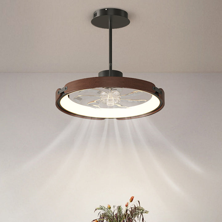Ventilador de techo LED con varillas de extensión redondas de madera acrílica para comedor 