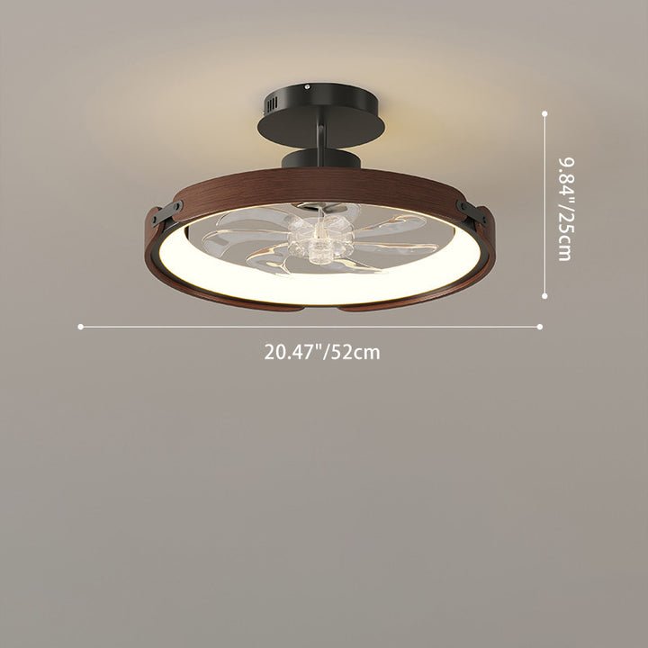 Contemporary Scandinavian Wood Acrylic PC Round LED Downrods Ceiling Fan Light For Dining Room