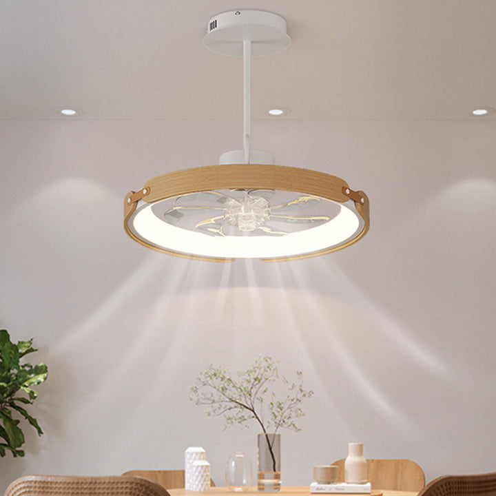 Ventilador de techo LED con varillas de extensión redondas de madera acrílica para comedor 