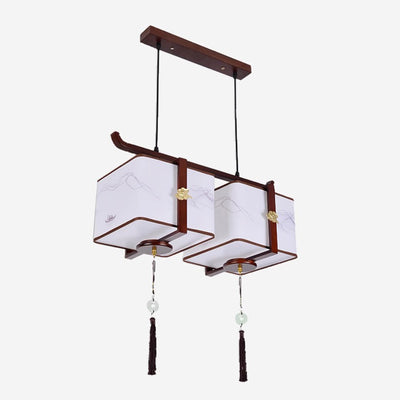 Traditionelle chinesische Massivholzstoff quadratische gebürstete Druck 1/2/3 Licht Kronleuchter für Esszimmer 