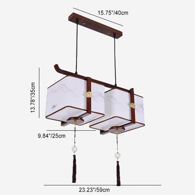 Traditionelle chinesische Massivholzstoff quadratische gebürstete Druck 1/2/3 Licht Kronleuchter für Esszimmer 