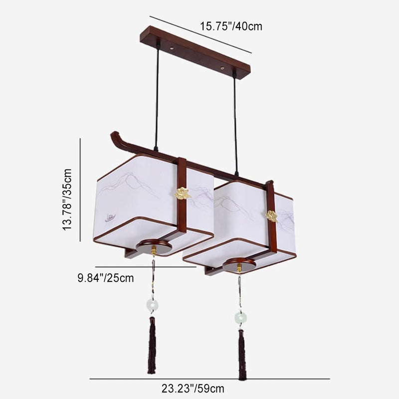 Traditionelle chinesische Massivholzstoff quadratische gebürstete Druck 1/2/3 Licht Kronleuchter für Esszimmer 