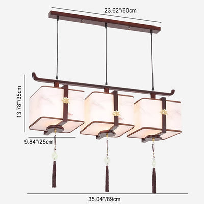 Traditionelle chinesische Massivholzstoff quadratische gebürstete Druck 1/2/3 Licht Kronleuchter für Esszimmer 