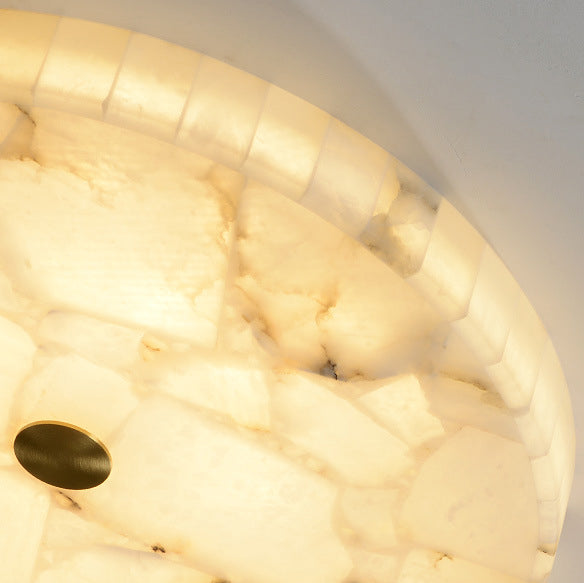 Plafonnier LED encastré rond en marbre chinois traditionnel avec fissures en cuivre pour chambre 