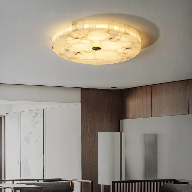 Plafonnier LED encastré rond en marbre chinois traditionnel avec fissures en cuivre pour chambre 