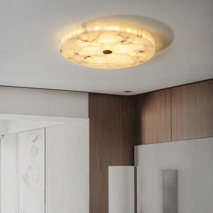 Plafonnier LED encastré rond en marbre chinois traditionnel avec fissures en cuivre pour chambre 