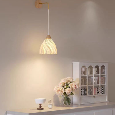 Lámpara de Aplique de Pared de 1 Luz Ajustable de Pétalo de Falda de Madera Nórdica Contemporánea para Mesita de Noche 