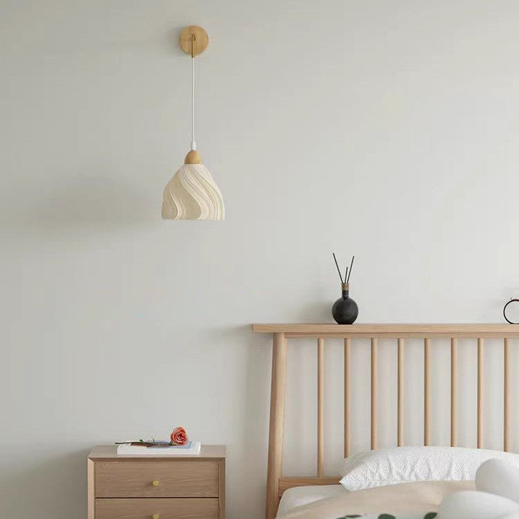 Lámpara de Aplique de Pared de 1 Luz Ajustable de Pétalo de Falda de Madera Nórdica Contemporánea para Mesita de Noche 