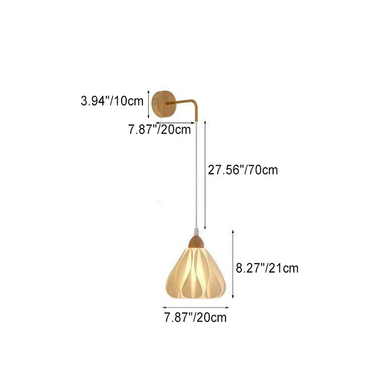 Lámpara de Aplique de Pared de 1 Luz Ajustable de Pétalo de Falda de Madera Nórdica Contemporánea para Mesita de Noche 