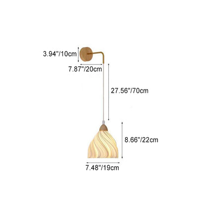 Lámpara de Aplique de Pared de 1 Luz Ajustable de Pétalo de Falda de Madera Nórdica Contemporánea para Mesita de Noche 